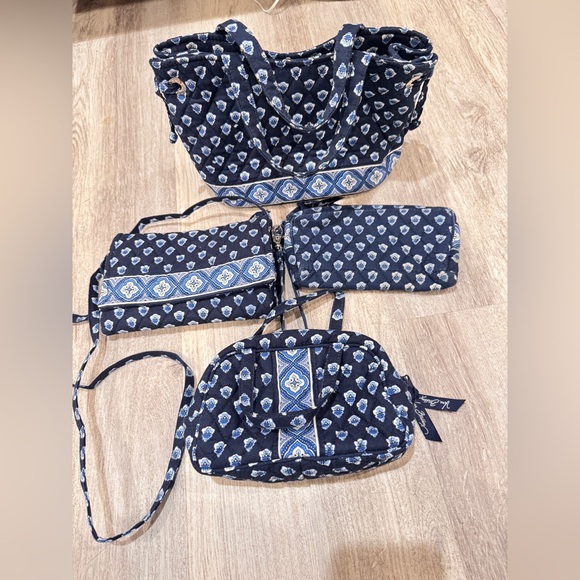 Vera Bradley Handbags - Vera Bradley Matching Blue Floral Travel Set Crossbody Bag Wallet Cosmetic Pouch